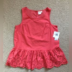 NWT Adyson Parker Women’s Sleeveless Eyelet Coral Peplum Top (Size: Small)